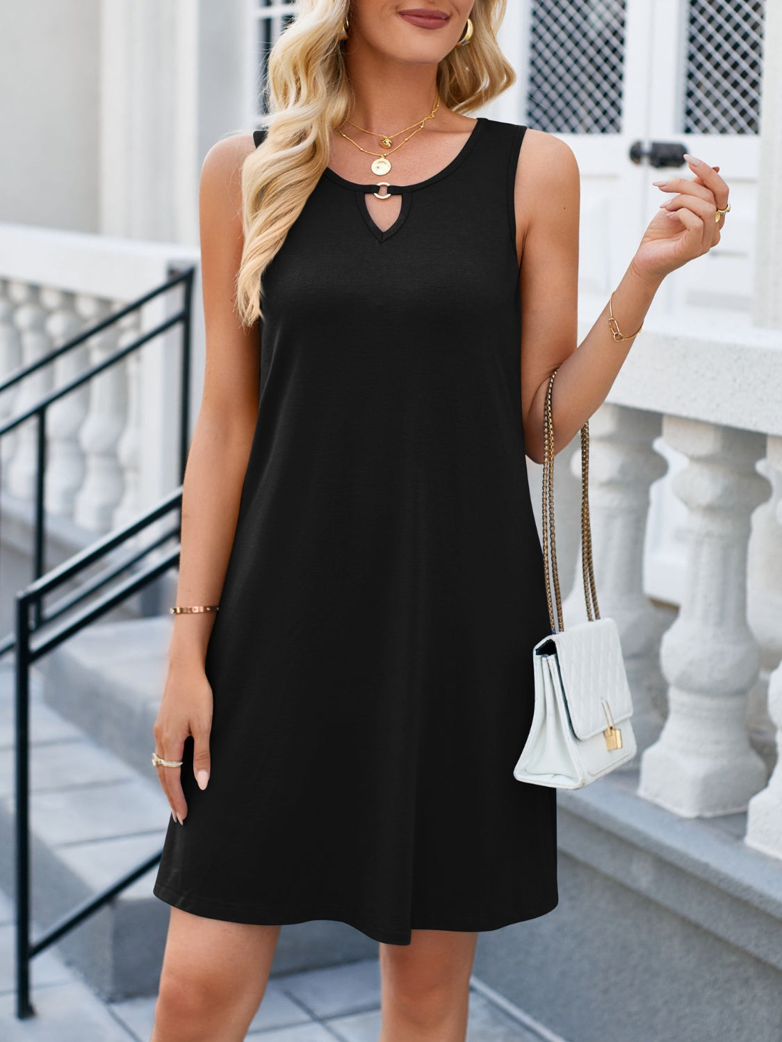 Cutout Round Neck Sleeveless Dress