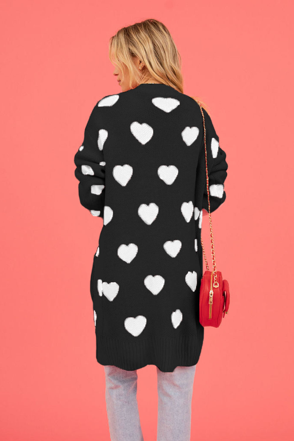 Heart Graphic Open Front Cardigan with Pockets